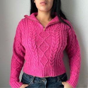 Pink Cable Knit Women's Sweater